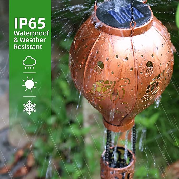 Hot Air Balloon Solar Lights Outdoor Sea Turtle Metal Hanging LED Light Solar Lantern Waterproof Light for Garden Patio Yard Porch Christmas Decor Gifts for Women Mom Friends