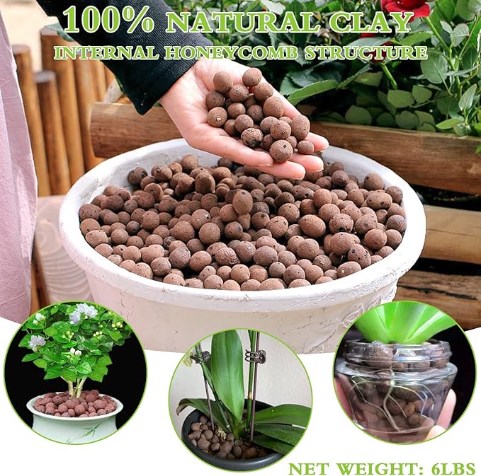 Halatool 14 LB Organic Clay Pebbles 4mm-16mm Leca for Plants 100% Natural Hydroton Clay Pebbles for Hydroponic Growing Gardening Orchids Drainage Decoration Aquaponics
