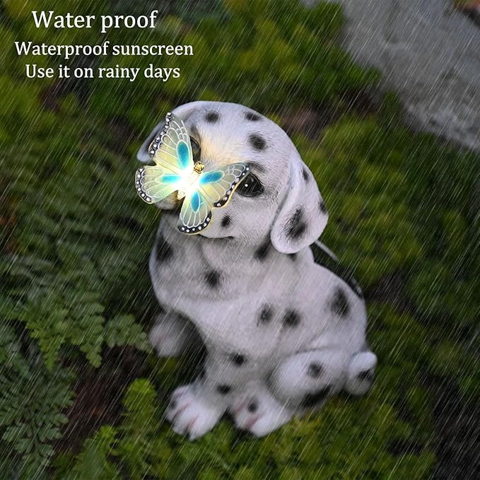 Dog Garden Figurines Outdoor Decor Solar Statue with LED Lights for Patio Lawn Yard Art Decoration Housewarming Garden Gift