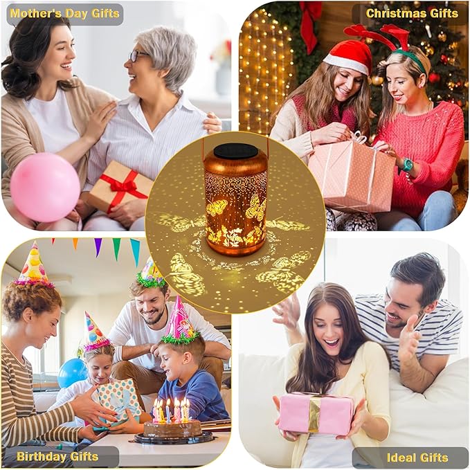 Solar Lanterns Outdoor Butterfly Hanging Lantern Lights, Gardening Gifts for Mom Women Grandma Solar Lights Waterproof LED Mode Change Metal Solar Garden Decor for Patio Yard Lawn Landscape Tabletop