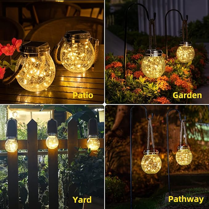ROSHWEY Solar Lanterns Outdoor Waterproof, 4 Pack Garden Lights Outdoor Lantern Paito Decor Christmas Gifts Solar Globe Lights Outdoor Hanging for Backyard Porch Balcony Decoration, Warm White