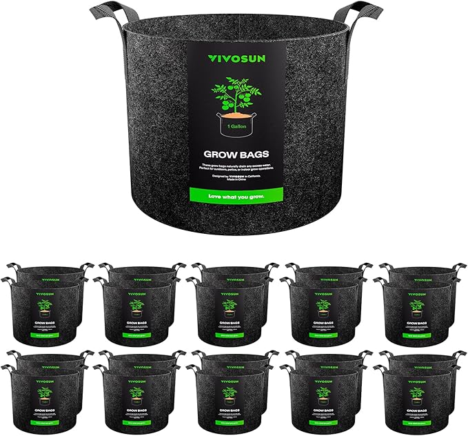 VIVOSUN 20-Pack 1 Gallon Grow Bags, Heavy Duty Thickened Nonwoven Fabric Pots with Handles for Flowers Fruits and Vegetables Black