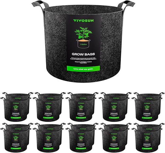 VIVOSUN 20-Pack 1 Gallon Grow Bags, Heavy Duty Thickened Nonwoven Fabric Pots with Handles for Flowers Fruits and Vegetables Black
