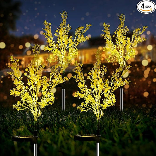Neporal Garden Solar Lights Outdoor Waterproof IP65 4 Pack, 7-Stems Dusk to Dawn Golden Solar Flowers, Bigger Solar Panel for Garden,Yard, Patio Outdoor Decorative