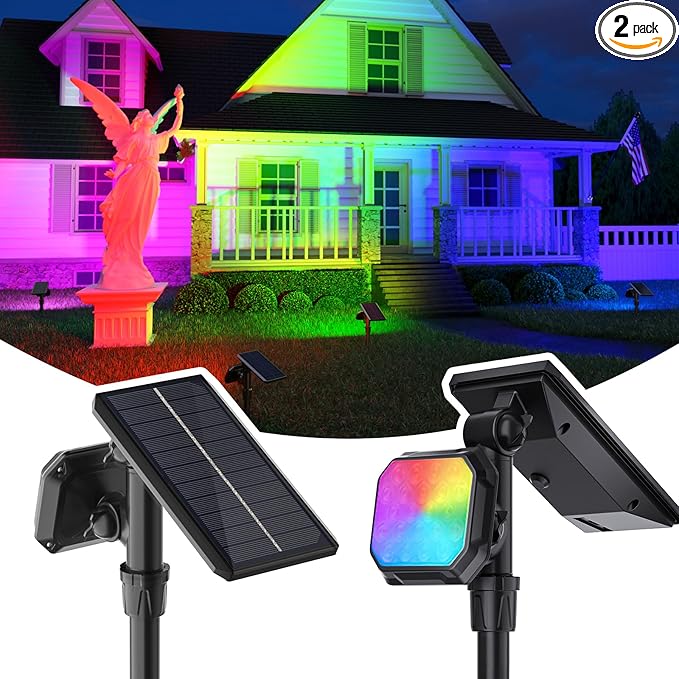 JSOT Solar Lights Outdoor Waterproof - Color Changing Spot Lights Outside, Solar Powered Spotlight Landscape Lighting Halloween Spotlights for Tree Garden Yard Pathway Driveway House Christmas