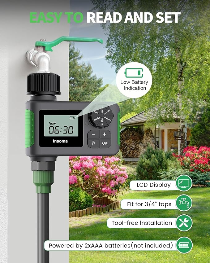 Hose Timer, Water Timer for Garden Hose, Programmable Sprinkler Timer with Rain Delay/Manual/Automatic Watering System, Waterproof Digital Irrigation Timer for Yard Lawn Garden