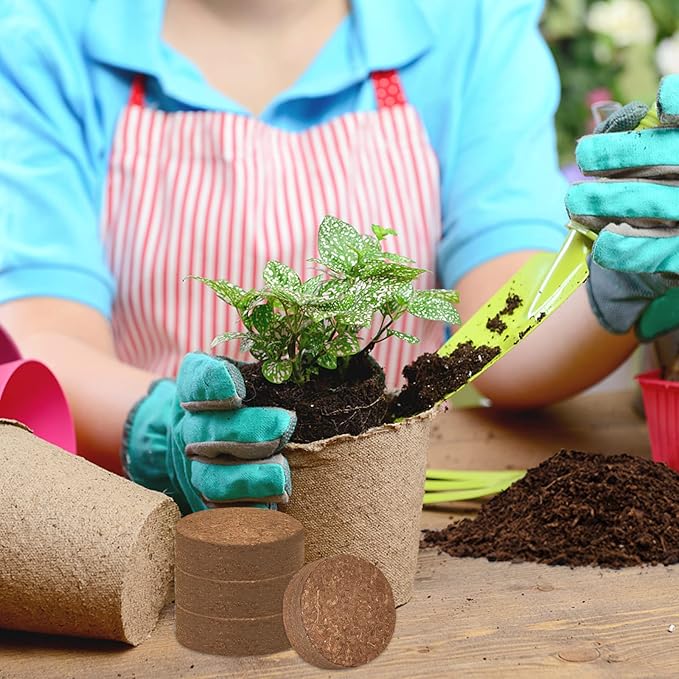 ZeeDix 100pcs(50mm) Coco Coir Pellets Potting Soil Indoor Plants, Compressed Coconut Coir Soil Pellets Seed Starting Pellets Soil Discs for Planting Flowers Bonsai Herbs Plants and Vegetables