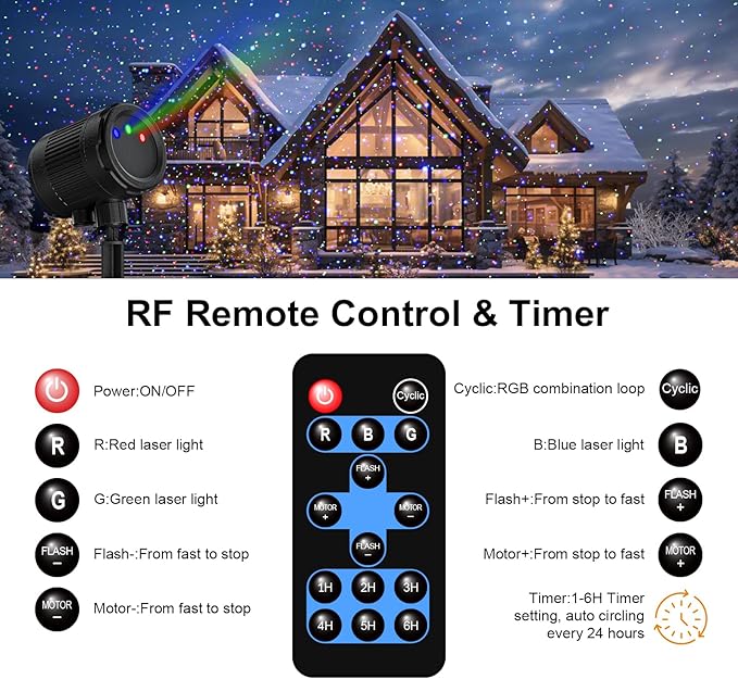 Laser Christmas Projector Lights Outdoor,3 Colors Laser Projection Light with Remote Moving Firefly Light Show,Waterproof Holiday Projector for Garden Patio Camping Party Decoration & Gift