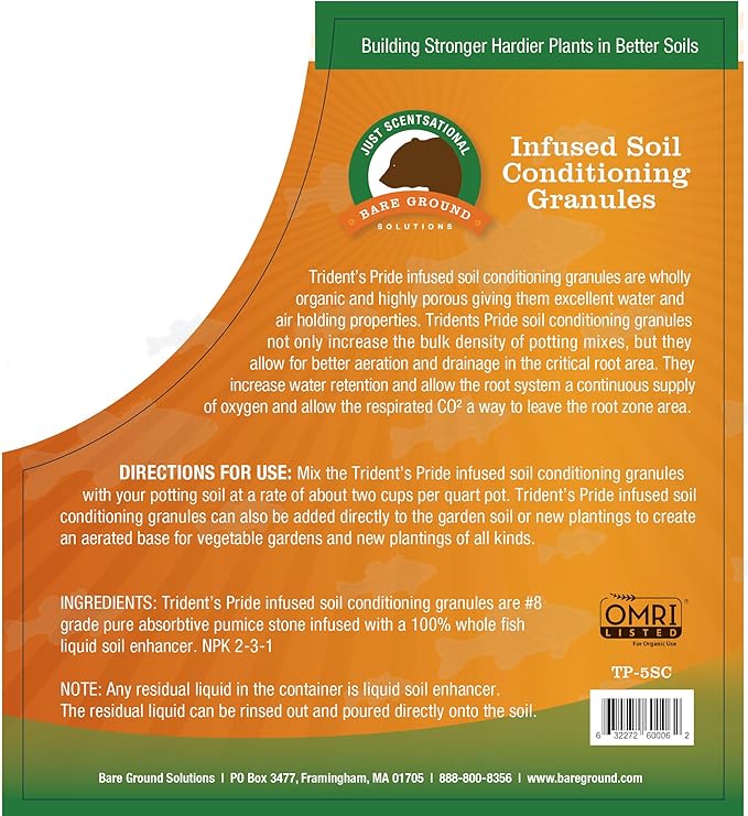 Just Scentsational TP-5C Trident's Pride Organic Liquid Fish Infused Hydroponic Soil Conditioning Granules in Shaker Jug, 5 lbs