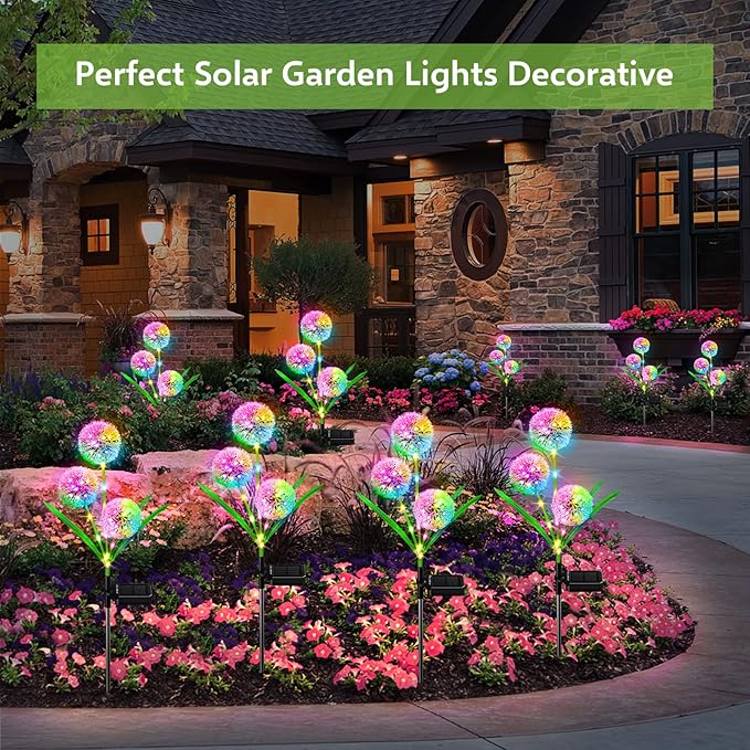 Solar Lights Outdoor Garden Decor, 2 Pack Upgraded Solar Dandelion Garden Light Decorative with 36 LED - IP65 Waterproof Colorful SolarLights Outdoor for Yard, Lawn, Pathway and Wedding