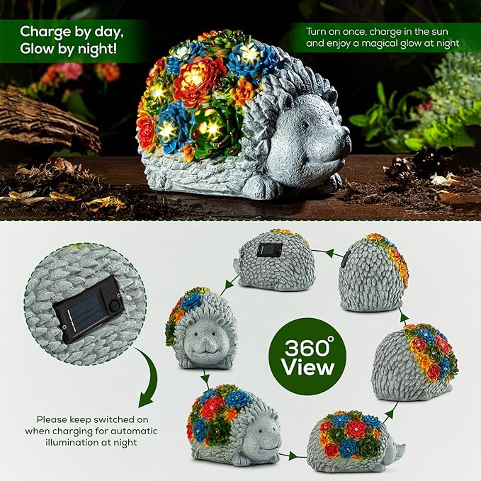 Solar Garden Statue – Cute Hedgehog with 7 Warm LED Lights, Solar-Powered & Weatherproof – Outdoor Lawn, Patio & Yard Décor – Charming Gift for Home & Garden Lovers