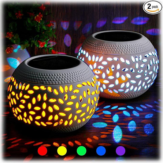 Reginary 2 Pcs Solar Table Lantern Outdoor Waterproof Dancing Flashing Flame 7 Color 2 Modes Metal Tabletop Light Desktop Decorative Lamp Auto On/Off Lighting for Patio Garden Pathway Yard (White)