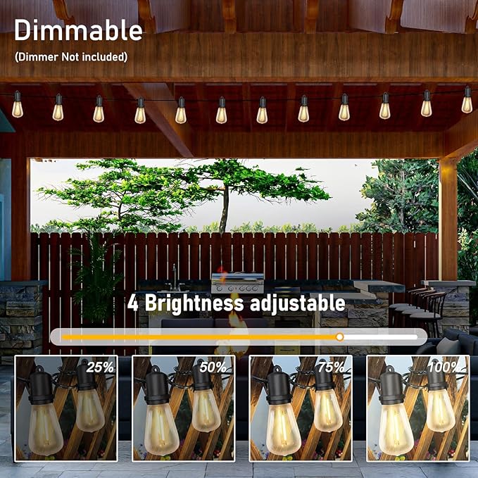 GOOTHY 25Ft LED Outdoor String Lights with 13 Edison Shatterproof Bulbs (1 Spare), ST38 Hanging Patio Lights Waterproof for Outdside Porch Deck Backyard Garden Commercial Grade Decorations Lights