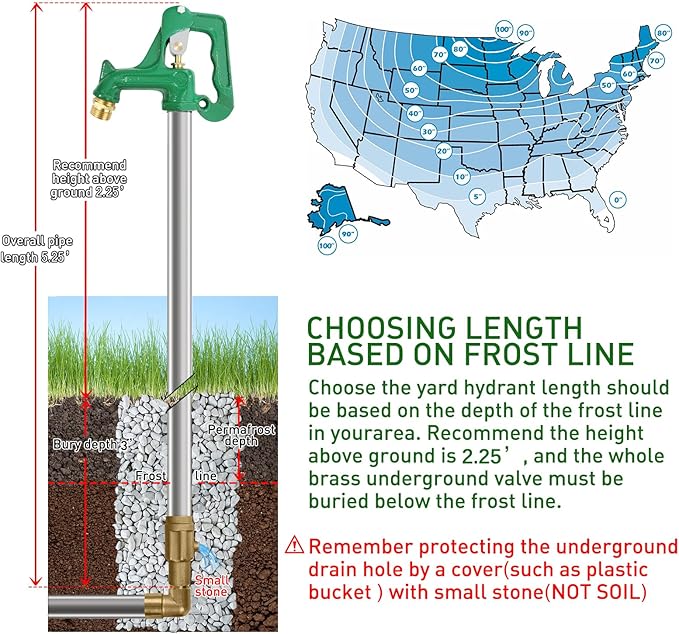 5.25ft Frost Free Yard Hydrant Frost Proof Outdoor Faucet Freeze Proof, Water Hydrant 3/4" Pipe Connection,Outdoor Faucet for Yard Garden Irrigation,5.25' Total Length 36" Bury Depth