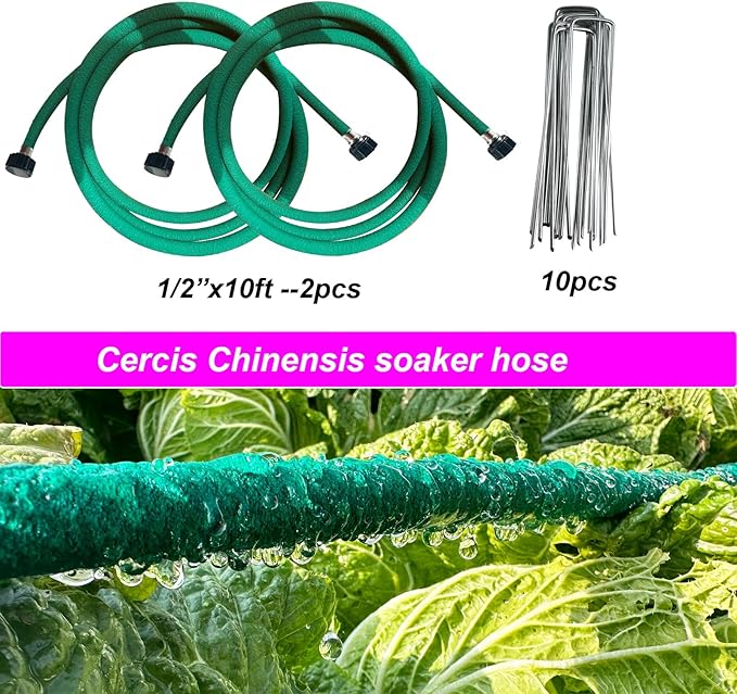 Soaker Hose 1/2"X10ft of 2 Pcs,Green Rubber Hose Water Saving up to 70%,Durable Flexible Soaker Hose that irrigation for Patio Lawn,Trees,Vegetables and Flowers. …