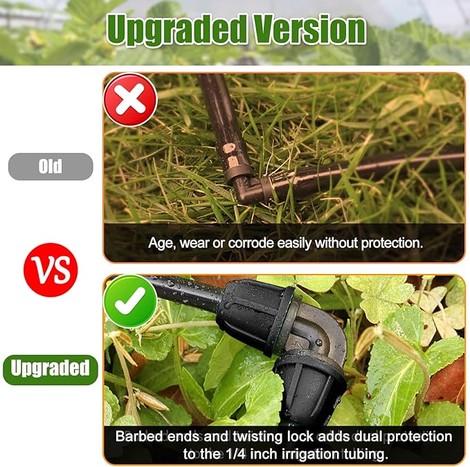 JAYEE Drip Irrigation Fittings 1/4 Inch, 25 Pcs Barbed Locked Elbows for 1/4 In Tubing, Drip Line Parts Irrigation Connectors with Lock Nut for Drip Sprinkler Garden Lawn Watering Systems, Black