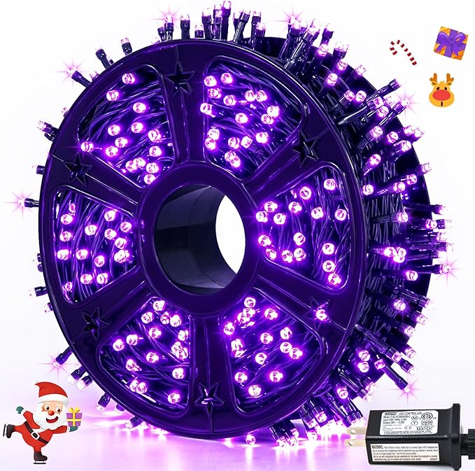 JMEXSUSS 500 LED Purple Christmas Lights, 173ft 8 Modes Christmas String Lights Outdoor Waterproof, Green Wire Purple LED Christmas Tree Lights for Indoor Party House Christmas Decorations