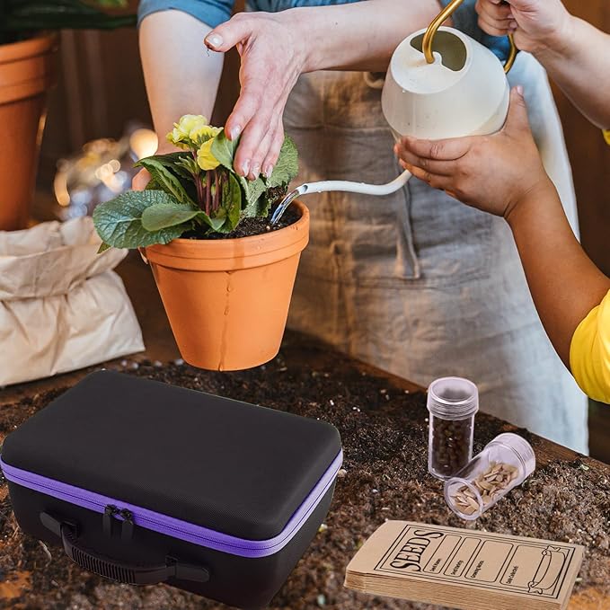 104 Slots Seed Storage Organizer with 20 Seed Envelopes, Portable Seed Organizer Box with Zipper Bag Label Stickers, Seed Storage Container 1 oz 5 oz for Flower Plants Garden (104 Jars)