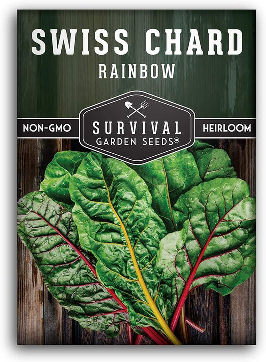Survival Garden Seeds - Rainbow Swiss Chard Seed for Planting - Packet with Instructions to Plant and Grow Colorful Stalked Vegetable Greens in Your Home Vegetable Garden - Non-GMO Heirloom Variety