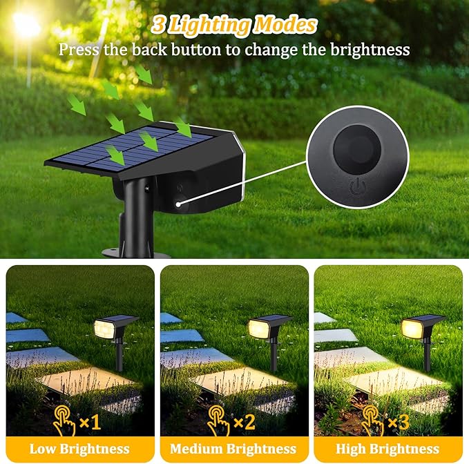 Solar Spot Lights Outdoor, 59 LED Solar Lights Outdoor Waterproof, Outdoor Solar Lights for Yard with 3 Lighting Modes, Landscape Spotlights for Garden Pathway Driveway, Warm White