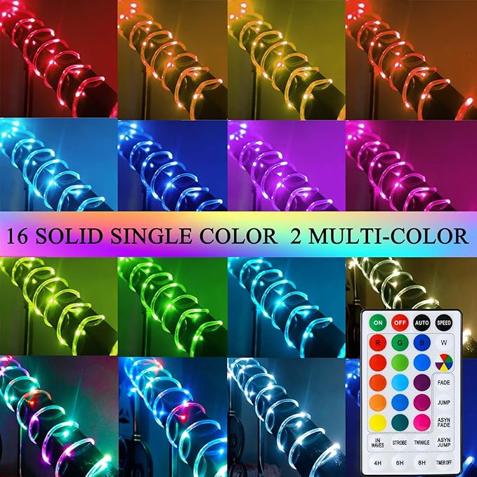 LitHome 18 Colors 50FT Solar Outdoor String Lights Waterproof,Color Changing 150 LED Rope Lights, Remote Controlled Fairy String Tube Lights for Outside Fence Trampoline Yard Christmas Decor