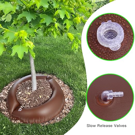 TezhiIe 3 Pack 15 Gallon Tree Watering Ring Bag, PVC Drip Irrigation Water Pouch Automatic Drip System, Watering Donuts for Trees, Deep Root & Low-Profile Slow Release Watering Bag