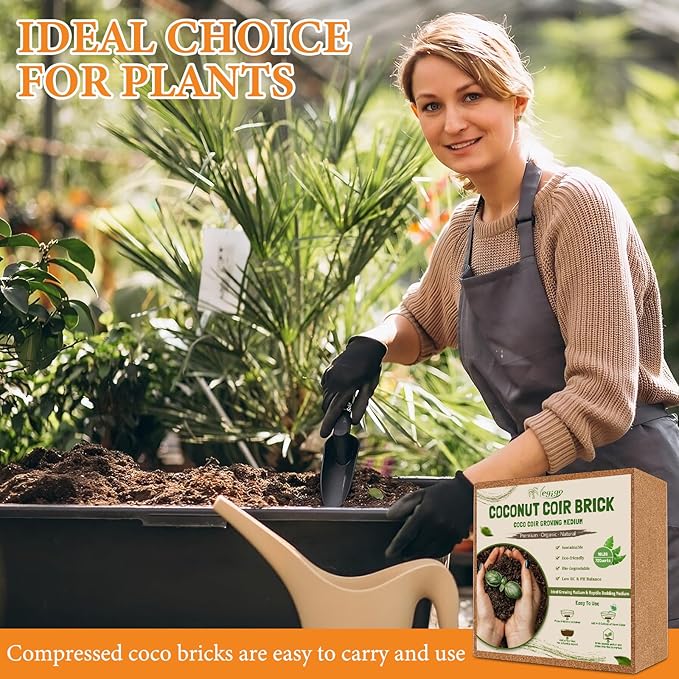 Legigo 10LBS Organic Coco Coir Brick for Plants- 100% Natural Compressed Coconut Coir Brick with Low EC & pH Balance, Coco Coir Fiber Grow Medium Potting Soil for Herbs, Flowers, Plants and Reptile