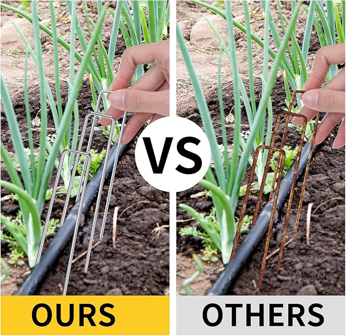 HongWay 420 Pack Landscape Staples 6 Inch 11 Gauge Stakes, Galvanized Garden Staple U-Shaped Pins and Landscaping Staples for Sod Anchoring Landscape Fabric Irrigation Tubing