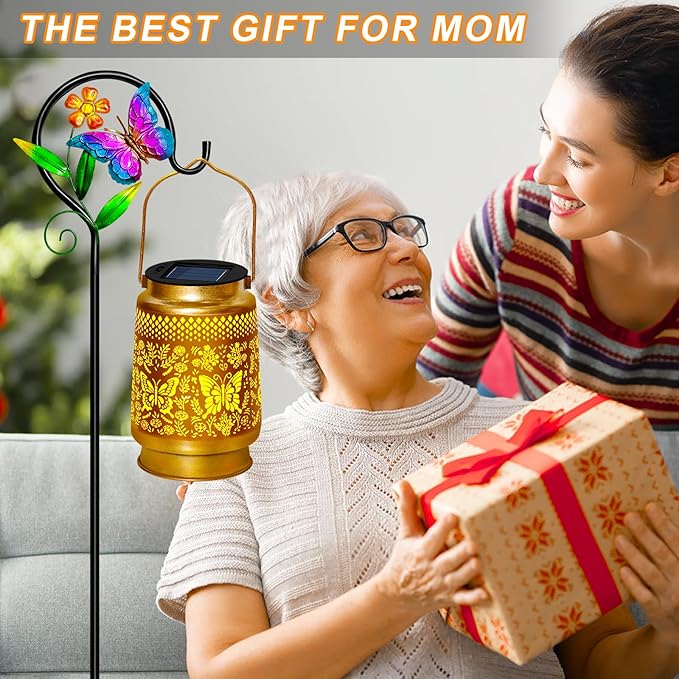 TEDOF Solar Lanterns Outdoor Waterproof,Butterfly Solar Lights Garden Decor Gifts for Mom Women Grandma Decoration Outside for Yard, Patio,Backyard,Porch