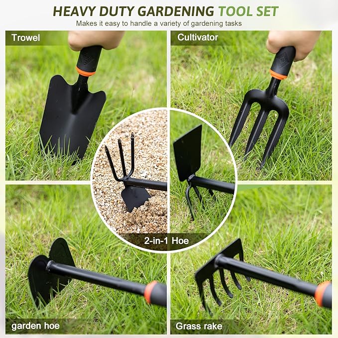 Garden Tool Set,33 Piece Heavy Duty Gardening Tools with Organizer Handbag and Gloves,Extra Hand Tools Kit is Ideal Gardening Gifts for Women and Men