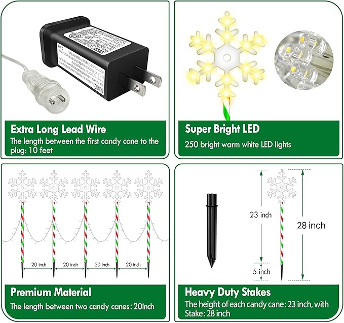 Christmas Pathway Lights Snowflake Outdoor 10PK 28inch 250LED 8 Modes Yard Decoration Flashing Waterproof Outdoor Lighted Up Christmas Light Decor for Garden Yard (R&G)