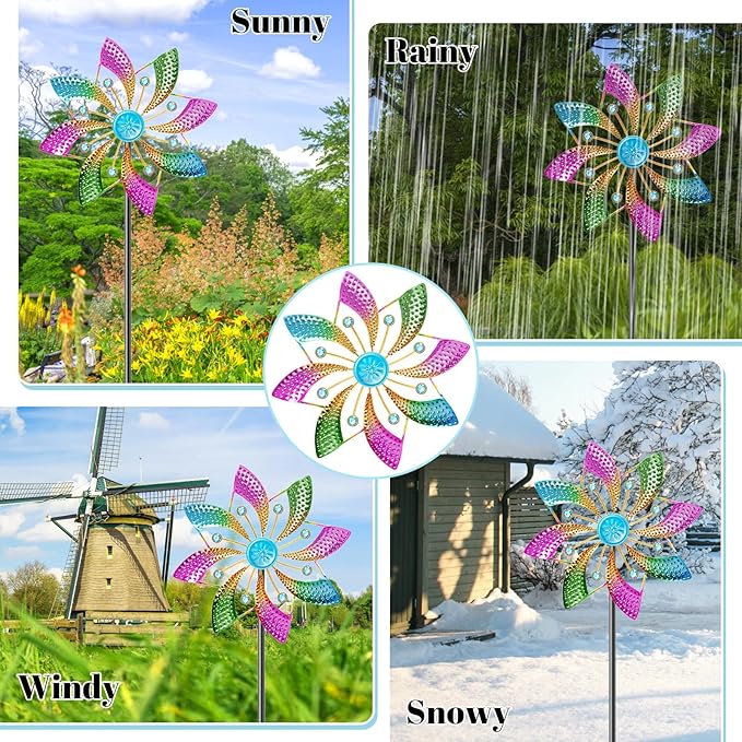 Wind Spinner Outdoor, Standing Wind Sculpture Yard Art Decorations, Metal Windmill for Patio Lawn & Garden Decor (B-Colorful-2PCS)
