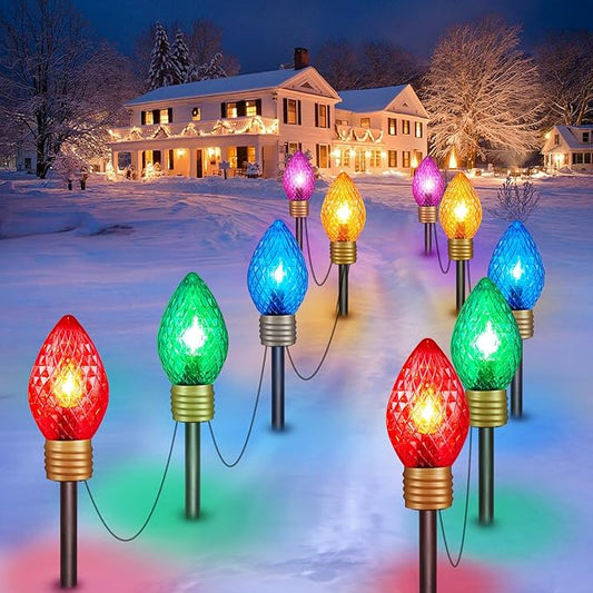 Strawberry Jumbo C9 Christmas Pathway Lights Outdoor - 2 Pack Total 17 Feet 10 LED C9 Christmas Lights, Jumbo Bulb Outdoor Decorations for Yard Lawn Holiday Outside
