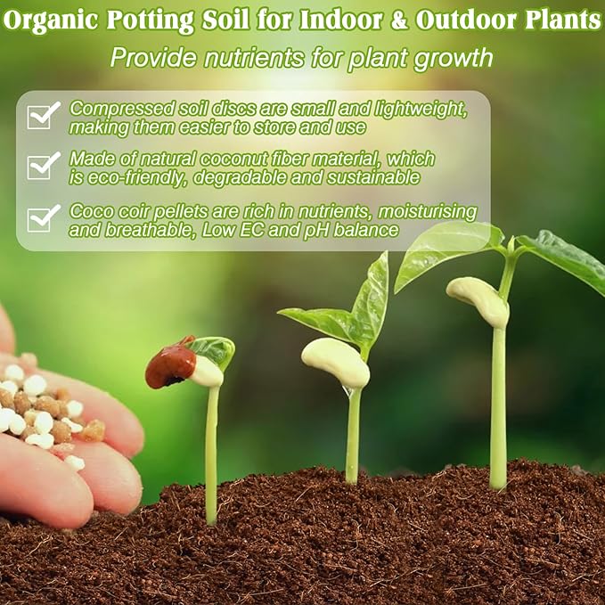 ZeeDix 50pcs 50mm Coco Coir Pellets, Compressed Soil Pellets Coconut Coir Seed Starter Discs Seed Starting Pellets Soil Discs Potting Soil for Outdoor Plants Flowers Bonsai Herbs and Vegetables
