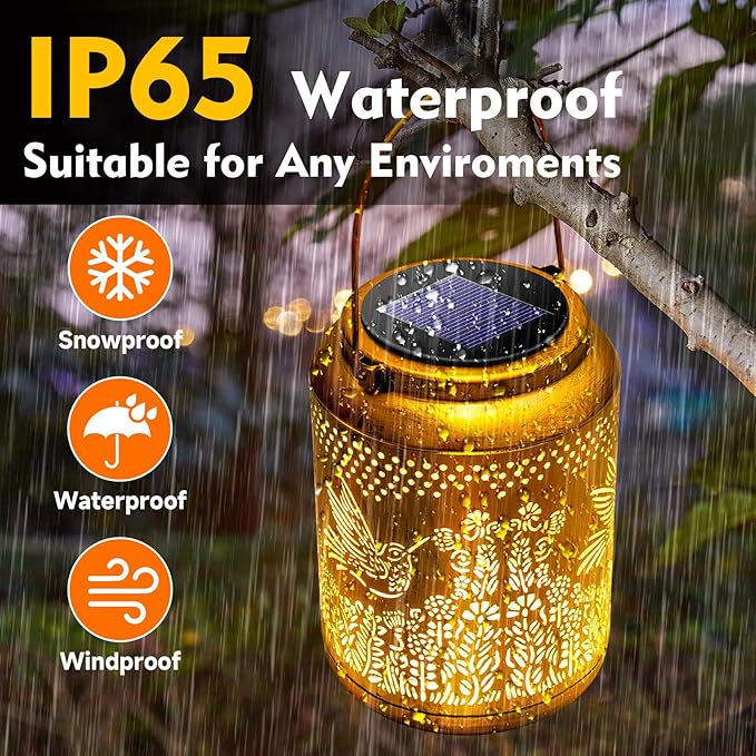 Hyrion Hummingbird Solar Lanterns Outdoor Waterproof Metal Hanging Lights, Garden Decor Gifts for Women, Mom, Grandma Solar Decorations for Yard, Patio, Backyard, Porch, Lawn, Tabletop (2 Pack)