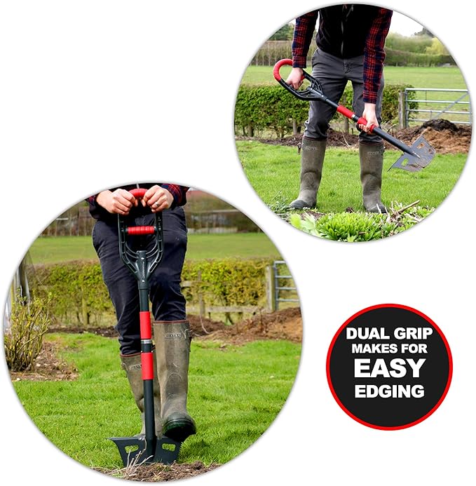 Roamwild Multi-Digger Garden Edger – Reinforced Fibreglass Light Weight Gardening Edging Tool with Edge Clearing Extra Wide Footplates & Unique Dual AIR Light Grip Technology & Root Saw Stump Cutter.