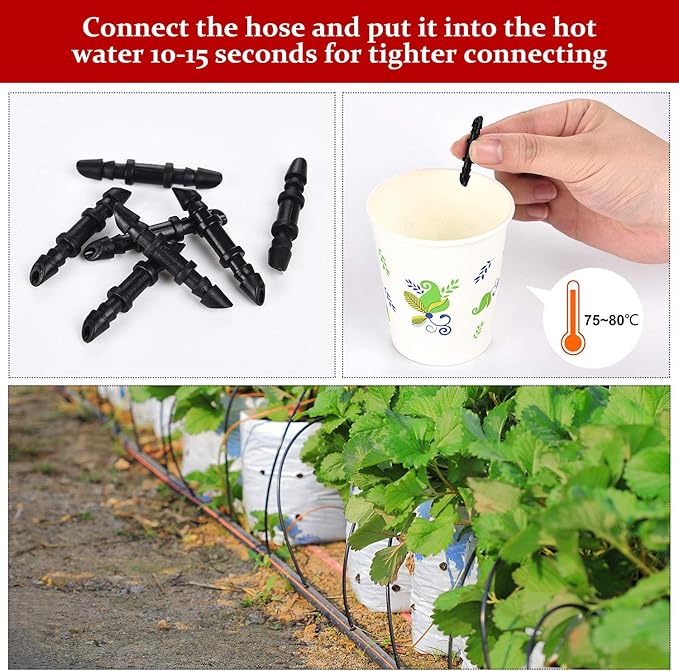 Mudder 300 Pieces Drip Irrigation Fittings 1/4 Inch Single Barbed Coupling Connectors Barbed Drip Tubing Irrigation Coupler for Sprinkler System Garden Lawn Greenhouse Patio Farm