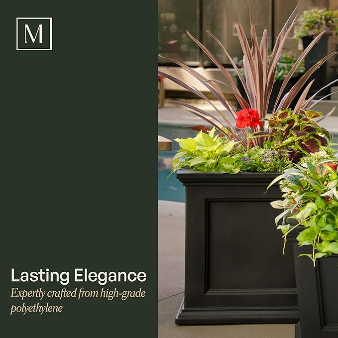 Mayne Fairfield 20-Inch Square Planter – Self-Watering, Weather-Resistant Planter for Flowers – Durable Outdoor Design for Patio, Porch, or Entryway