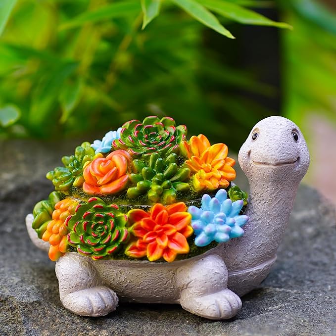 Outdoor Turtle Key Hider Statue - Cute Succulent Turtle Hide a Key Outdoor Decorative - Small Gift Box for Women, Home Decor & Turtle Gifts (Turtle)