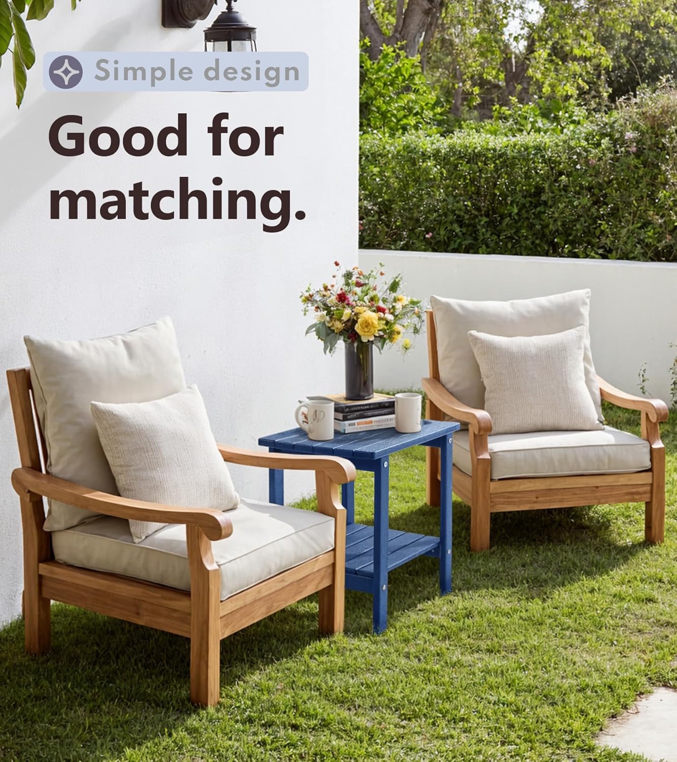 PASAMIC 2-Tier Adirondack Square Side Table, 17" HDPE Outdoor Side Tables, Weather Resistant End Table for Patio, Backyard, Pool, Indoor Companion, Beach, Easy Maintenance (Navy Blue)