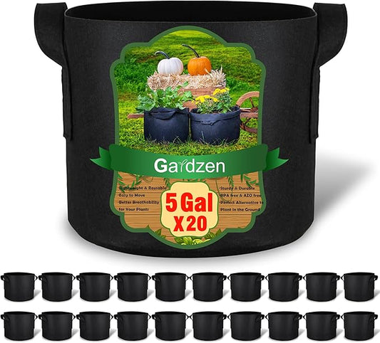 Gardzen 20-Pack 5 Gallon Grow Bags, Aeration Fabric Pots with Handles