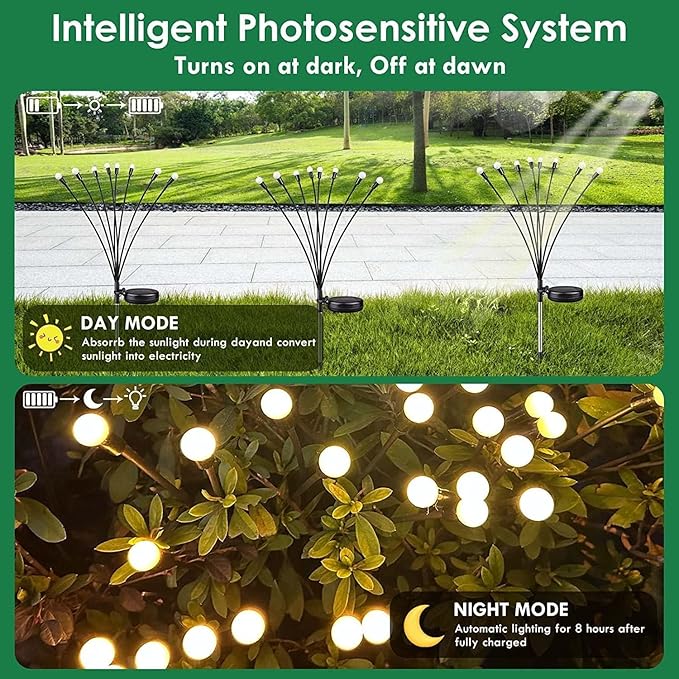 2025 Solar Lights Outdoor Waterproof, 4 Pack Solar Garden Lights, Solar Firefly Lights Outdoor Waterproof, Solar Twinkle Swaying Fairy Light for Pathway Yard Garden Christmas Decorations (Warm White)