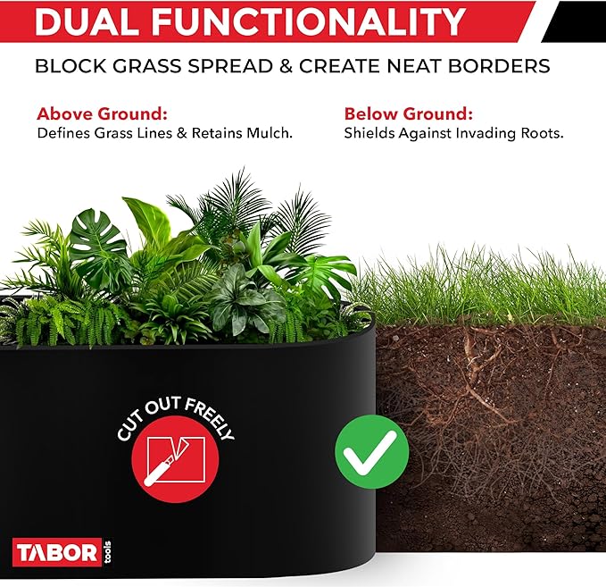 TABOR TOOLS 60 Ft Terrace Board, 5 Inch High, 0.1" Inch Thickness, Landscape Edging Coil, Grass Barrier, Bender Board, Garden Liner, ES32. (Black)