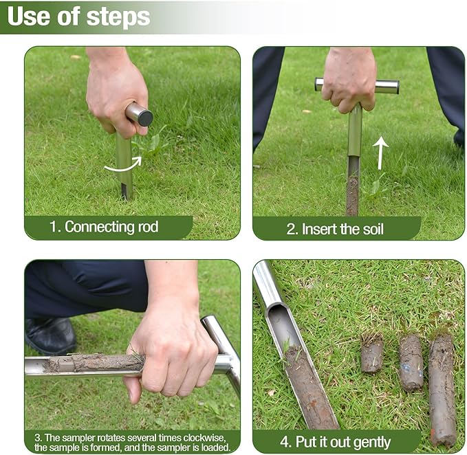 Soil Probe 16 Inch with 2 Bags, Soil Sample Probe for Lawn House Plants, T-Handle Soil Sampler Probe Rod, Stainless Steel Soil Test Kits Tool for Soil Sampling