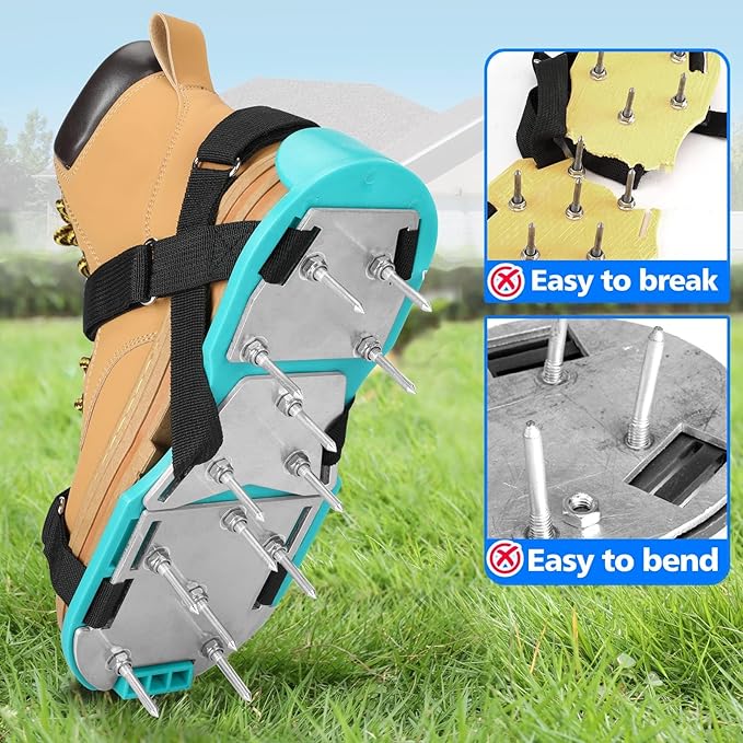 Lawn Aerator Shoes for Grass - Pre-Assembled Grass Aerator Shoes for Lawn - Soil Yard Aerator Tool for Aerating Patio Garden, Green