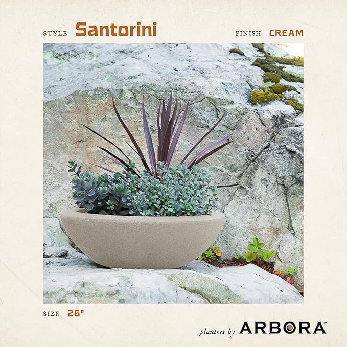 ARBORA 21" Santorini Bowl Polyresin Indoor and Outdoor Planter with Classic Cream Finish - Durable, Weatherproof, Lightweight, Large Plant Pot for Patio, Garden, Deck, Entryway