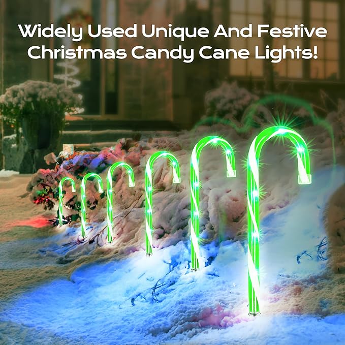 Christmas Candy Cane Lights 12Pcs Christmas Pathway Lights with 72 Count Incandescent Green Lights, Connectable 12 Inch Pathway Makers Lights for Indoor Outdoor Walkway Patio Yard Lawn Decorations
