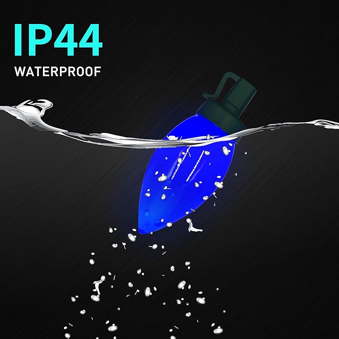 C9 Christmas Lights Outdoor 50 LED Blue Strawberry Waterproof String Lights Xmas Tree Indoor Decoration Plug in 34.5 Feet Used for Home Festive Courtyard Patio Garden(Blue)