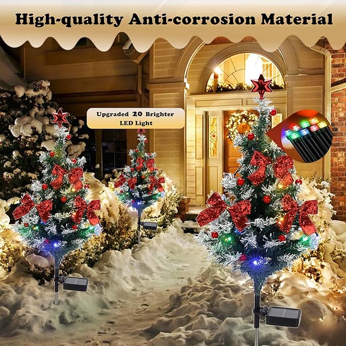 Solar Christmas Tree Light - Christmas Waterproof Small Pathway Lights, Outdoor Lights Christmas Decorations Cedar Xmas Tree with 20 LED Lights in 4 Colors for Garden/Yard/Patio, 2 Packs