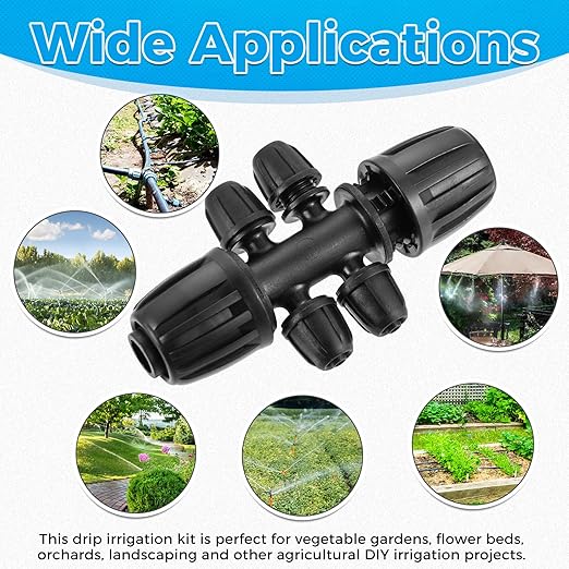 Barbed Tee 6-Way Drip Irrigation Fittings, 1/2 Inch to 1/4 Inch Tubing Irrigation Fittings(1/2'' ID x 0.60''-0.63'' OD) Locked Barbed Tee Connectors (20 Pcs)